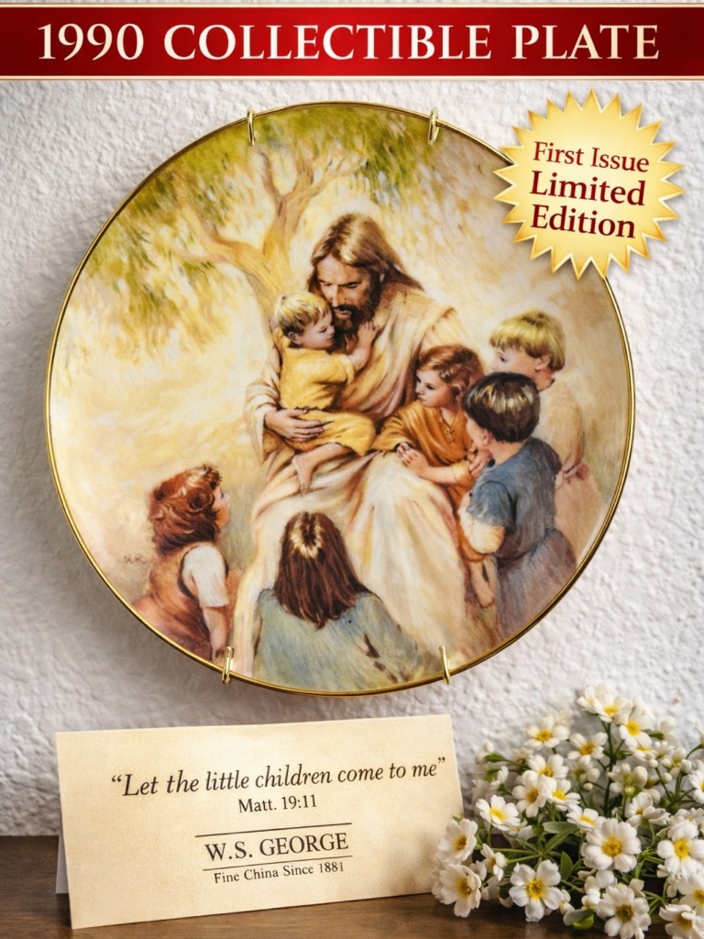 George Religious Wall Plate in Cream and Gold